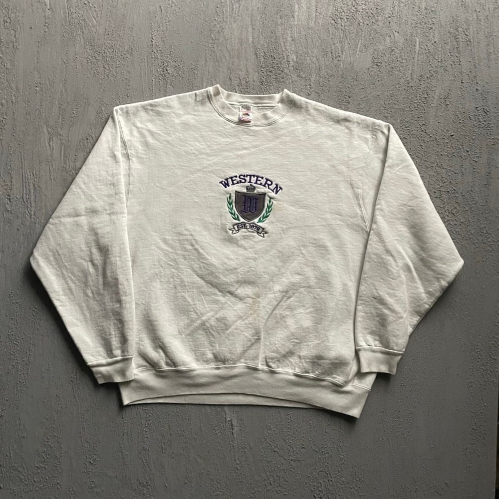 Vintage Embroidered Western Crest Sweatshirt Mens XL White 90s